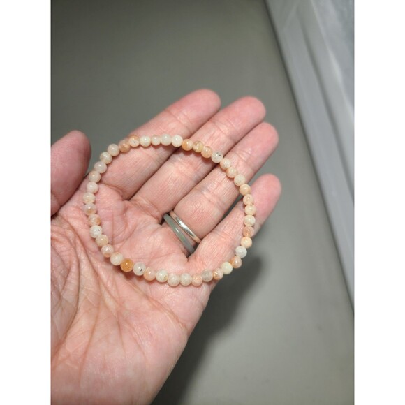 Natural Sunstone 4mm Bead Bracelet | Peach Crystal Elastic Boho Healing Jewelry - Picture 3 of 5